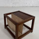 Vintage wooden sofa end with built-in fabric magazine holder