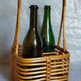 Bottle basket in vintage wicker 60s