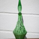 Italian empoli glass bottle, Italian carafe, Italian genie carafe, green glass, interior decoration