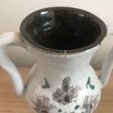 Small stoneware vase with handles and floral motifs Enameled In very good condition