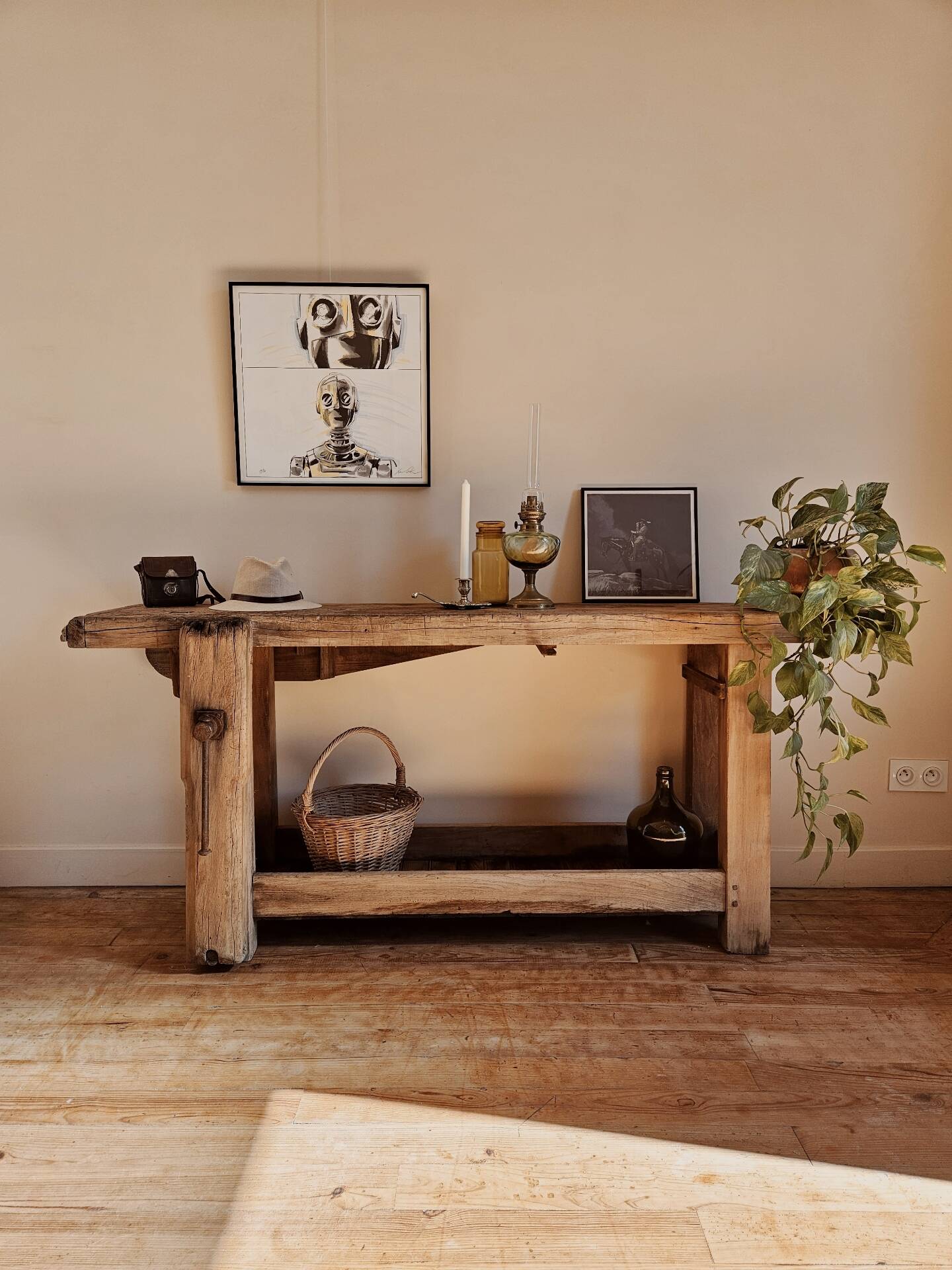 Old solid wood workbench