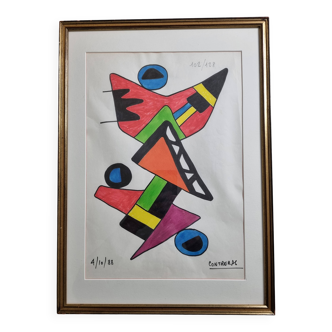 Abstract composition, original drawing signed Contreras, 1980s, 32 x 42 cm framed under glass