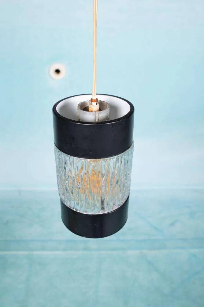 1960s vintage glass pendant, Japandi ribbed glass lamp