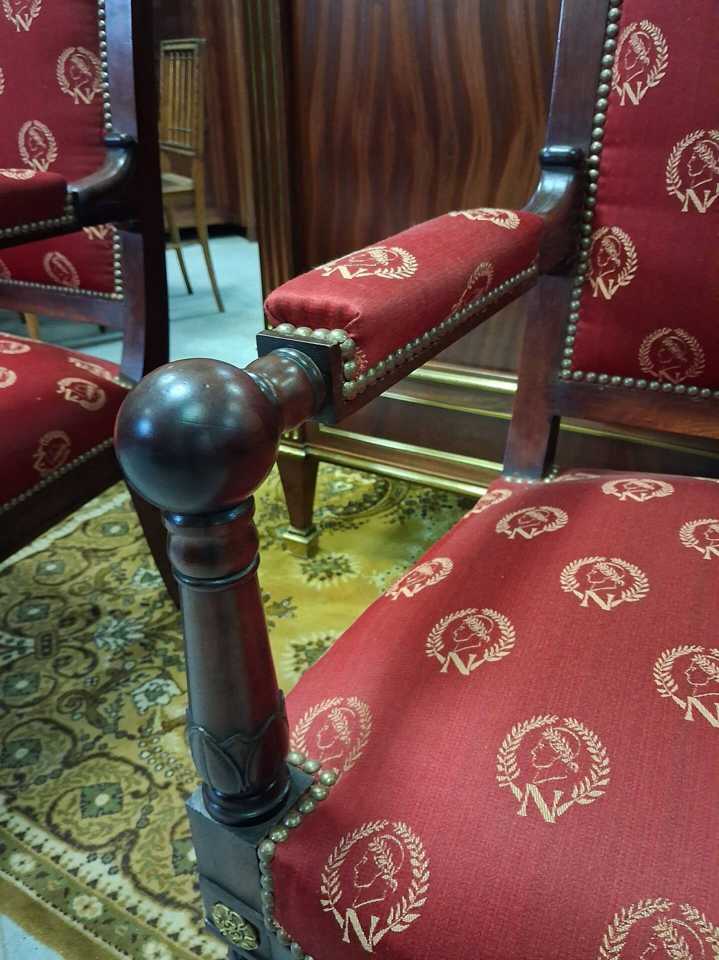 Pair of Empire period armchairs in mahogany with Napoleonic emblems - 19th century