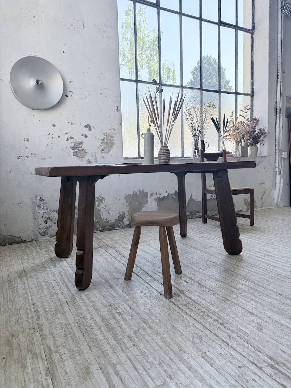 Brutalist oak table by De Puydt, Belgium 1970