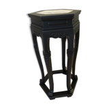 Hexagonal pedestal table with white grey marble top