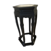 Hexagonal pedestal table with white grey marble top