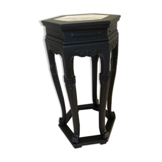 Hexagonal pedestal table with white grey marble top
