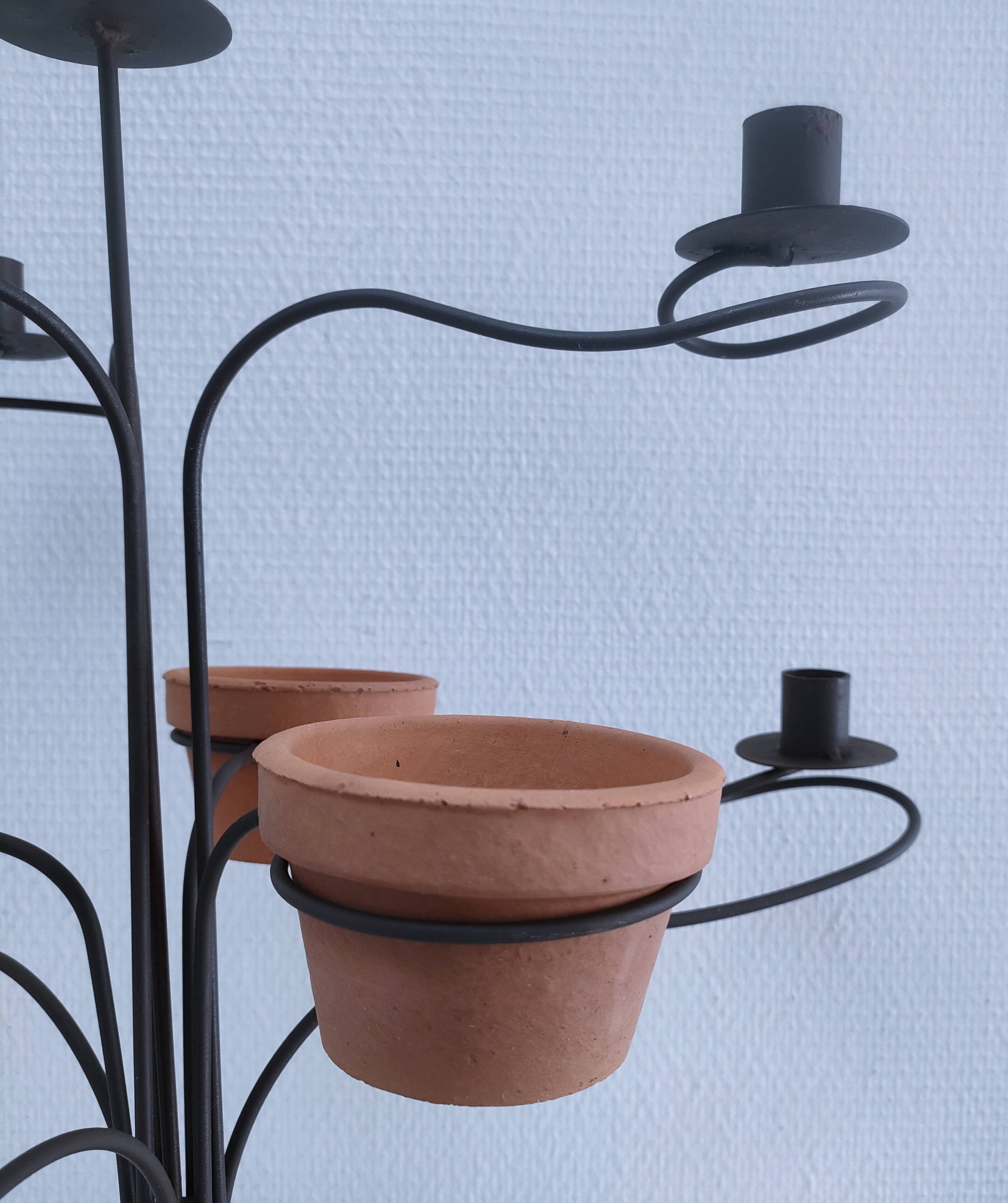 Vintage seven-light terracotta metal candlestick