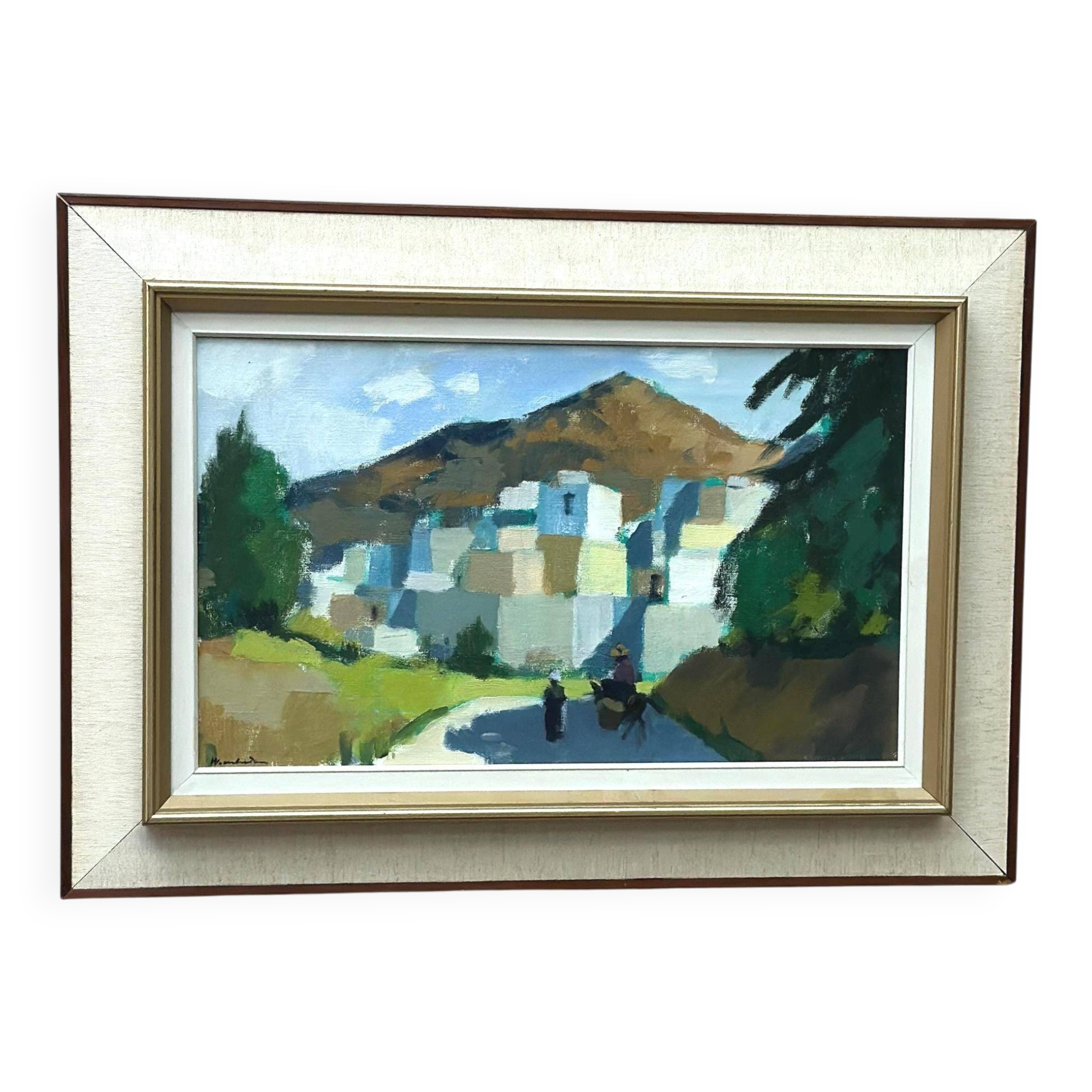 Original Mid Century Swedish Oil On Canvas – “Bergsby, Crete” By Stig Wernheden – Vintage & Framed