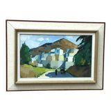Original Mid Century Swedish Oil On Canvas – “Bergsby, Crete” By Stig Wernheden – Vintage & Framed