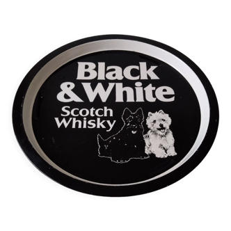 Plateau rond de bar vintage scotch whisky noir et blanc