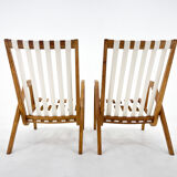 Pair of 1970s Jan Vaněk Oak Armchairs, Czechoslovakia