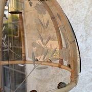 Vintage rattan and smoked glass pendant – 1970s