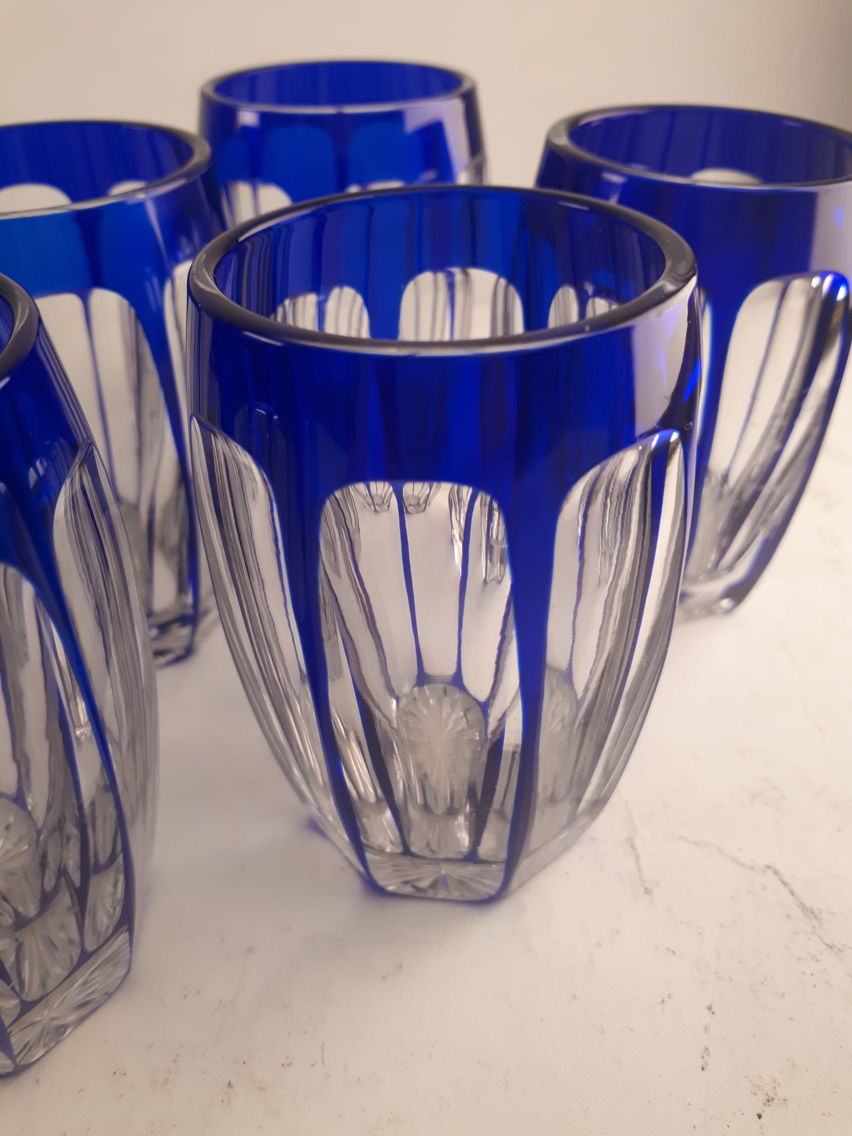 Set 5 glasses crystal liqueur style Saint Louis Baccarat blue