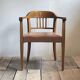 Swiss Art Deco Wood Armchair with Brown Leather Seat, 1930s
