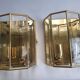 Pair of wall sconces in gold-plated brass with bevelled glass, Italian.