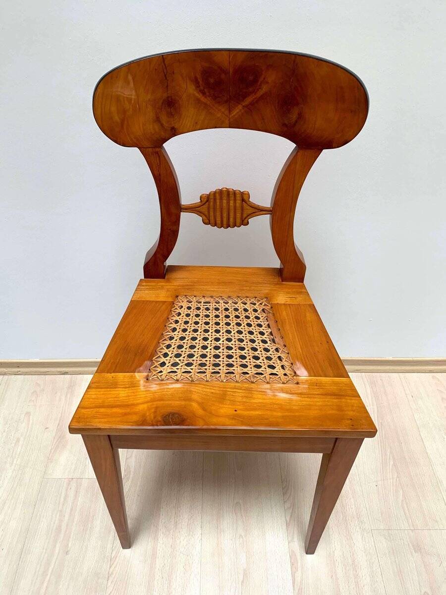 Biedermeier Board Chairs in Cherry Veneer and Mesh, Vienna, 1830s, Set of 6