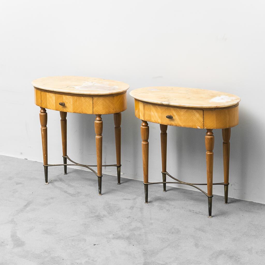 Pair of bedside tables with marble top 1950s vintage modernism