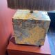 Base stuck blue beige marble-plaster, fringed lampshade Houles, 21st century.