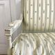 Directoire French silk sofa bench with blue, grey and white 18th century patterns