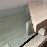 Vintage travertine and glass coffee table