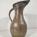 Vase Cruche Hammam Persan en Cuivre Argenté / 19ème Empire Perse / Ciselé Qajar