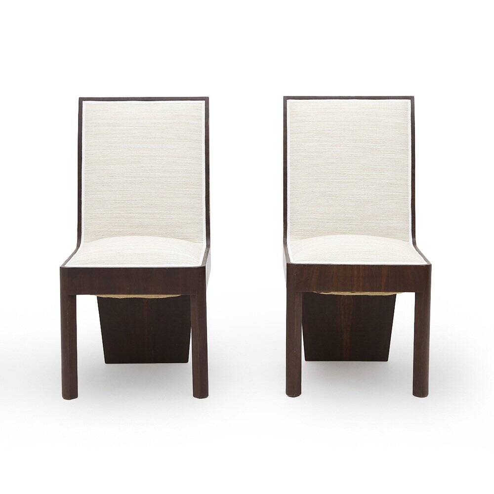 Set of heather wood and fabric chairs, 1940s.