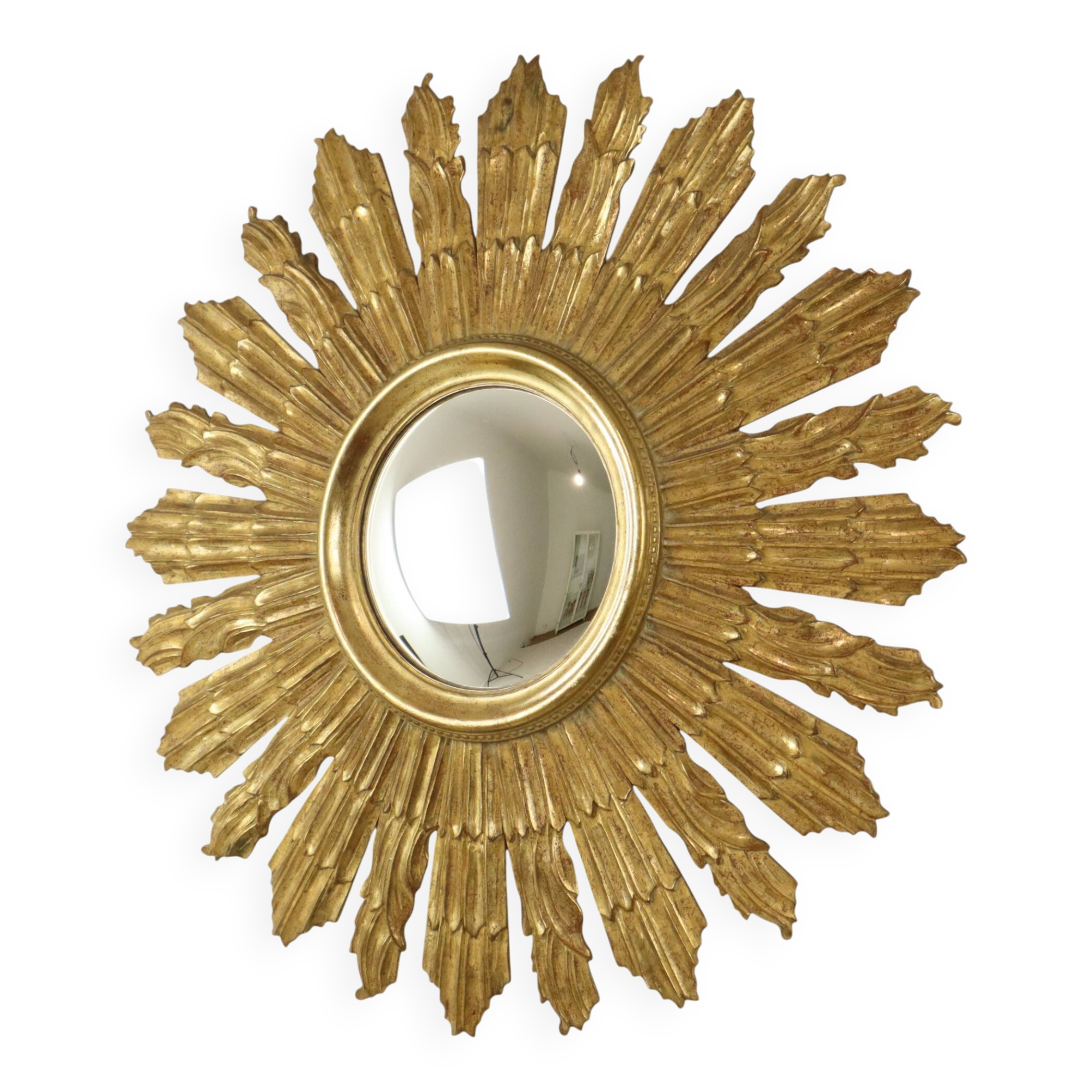 Large Wooden Sun Mirror Sunburst Butler XL Mirror Gold 70cm