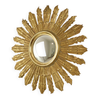 Large Wooden Sun Mirror Sunburst Butler XL Mirror Gold 70cm