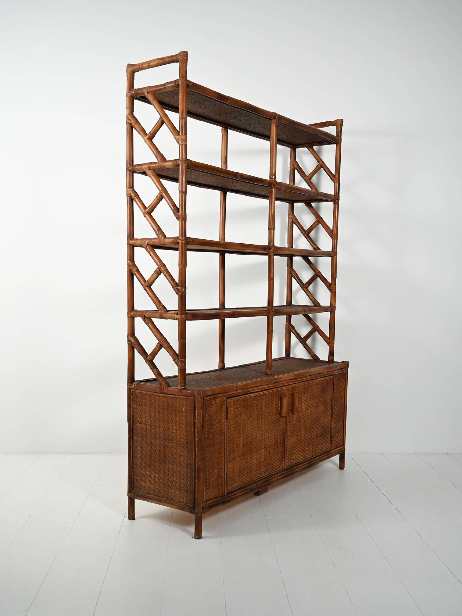 1960s bamboo and rattan bookcase