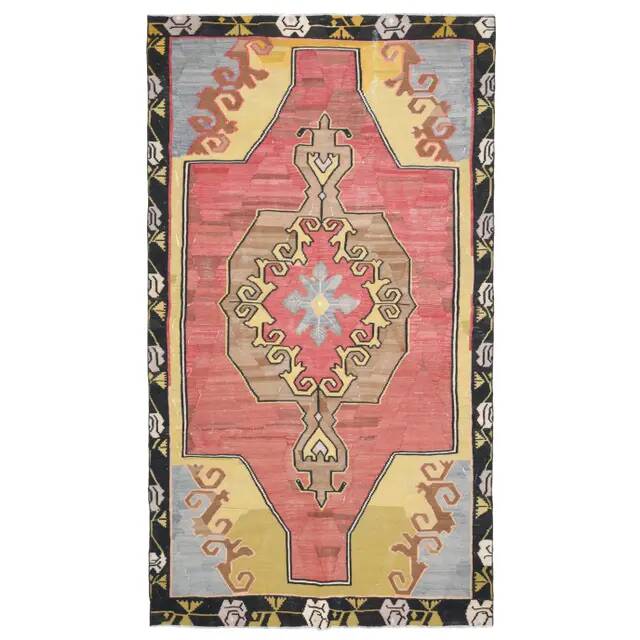 Vintage Turkish Oushak handmade wool cotton pink area rug 172x310