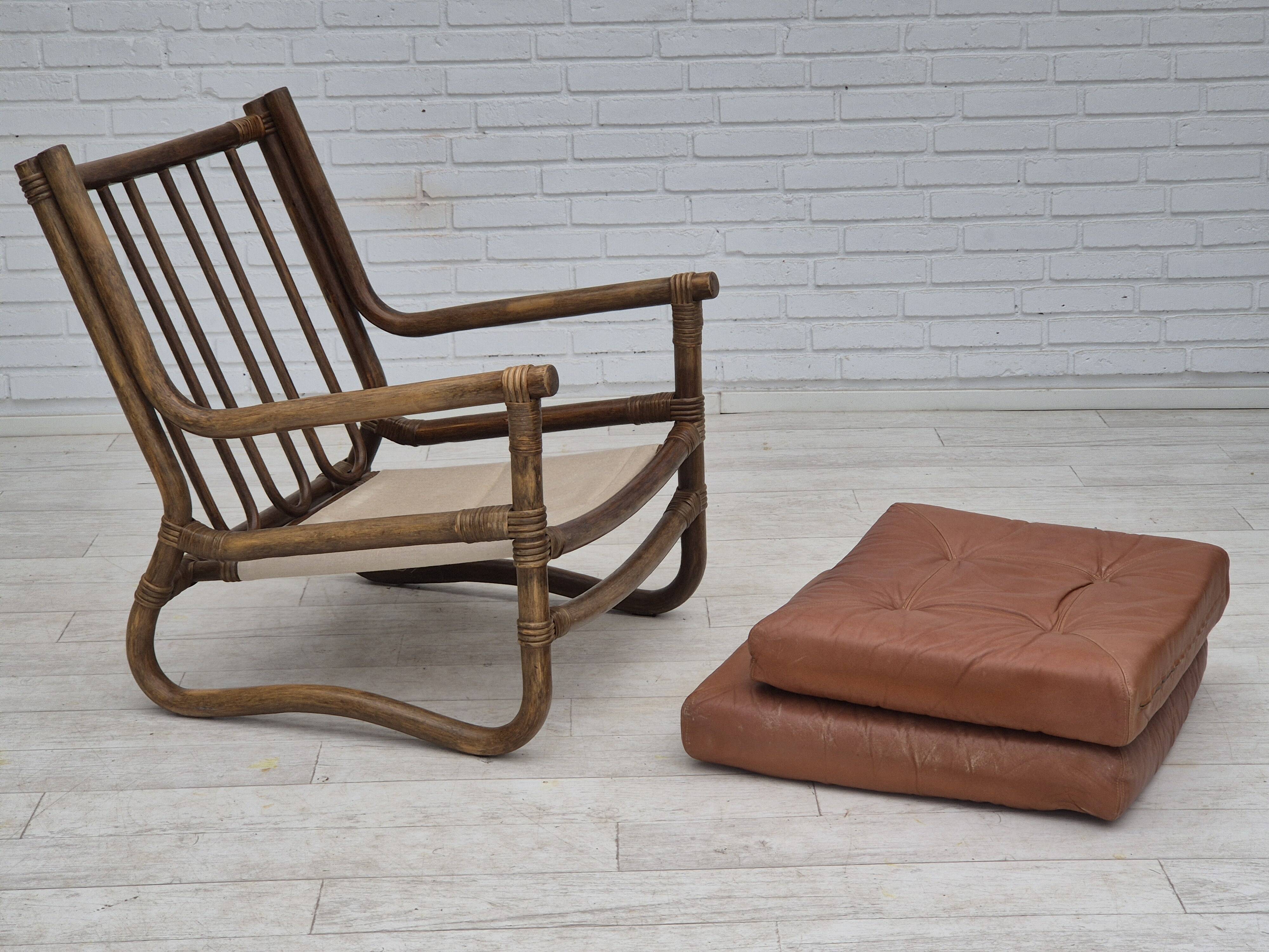 1970s, Scandinavian armchair, original very good condition, bamboo, leather.