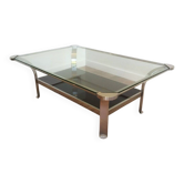 Importante Table Basse Design en Chrome et Plateaux de Verres