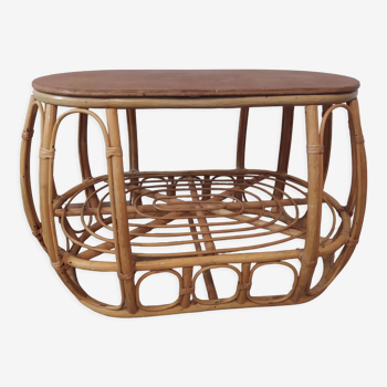 Vintage oval wicker rattan coffee table