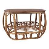 Vintage Rattan Wicker Oval Coffee Table
