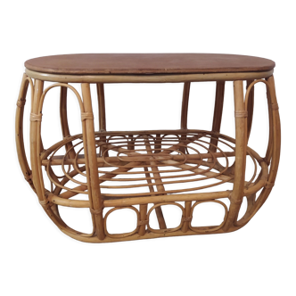 Vintage oval wicker rattan coffee table