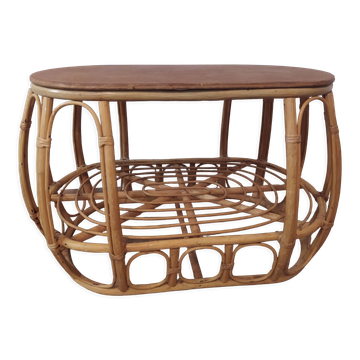 Vintage rattan wicker oval coffee table