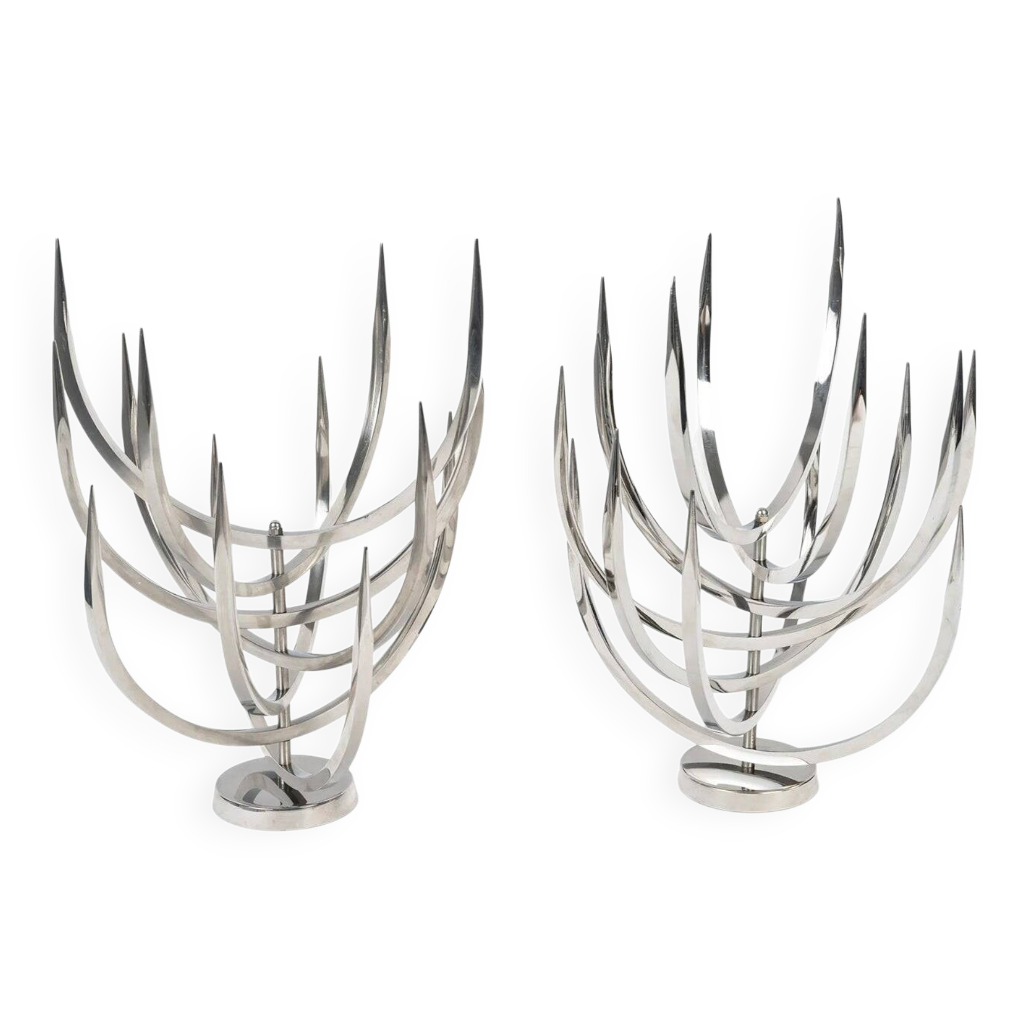 Pair of candlesticks by Xavier Féal for Inox Industrie, 1970