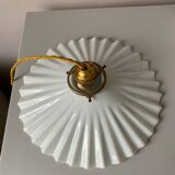 Vintage white pleated opaline pendant lamp