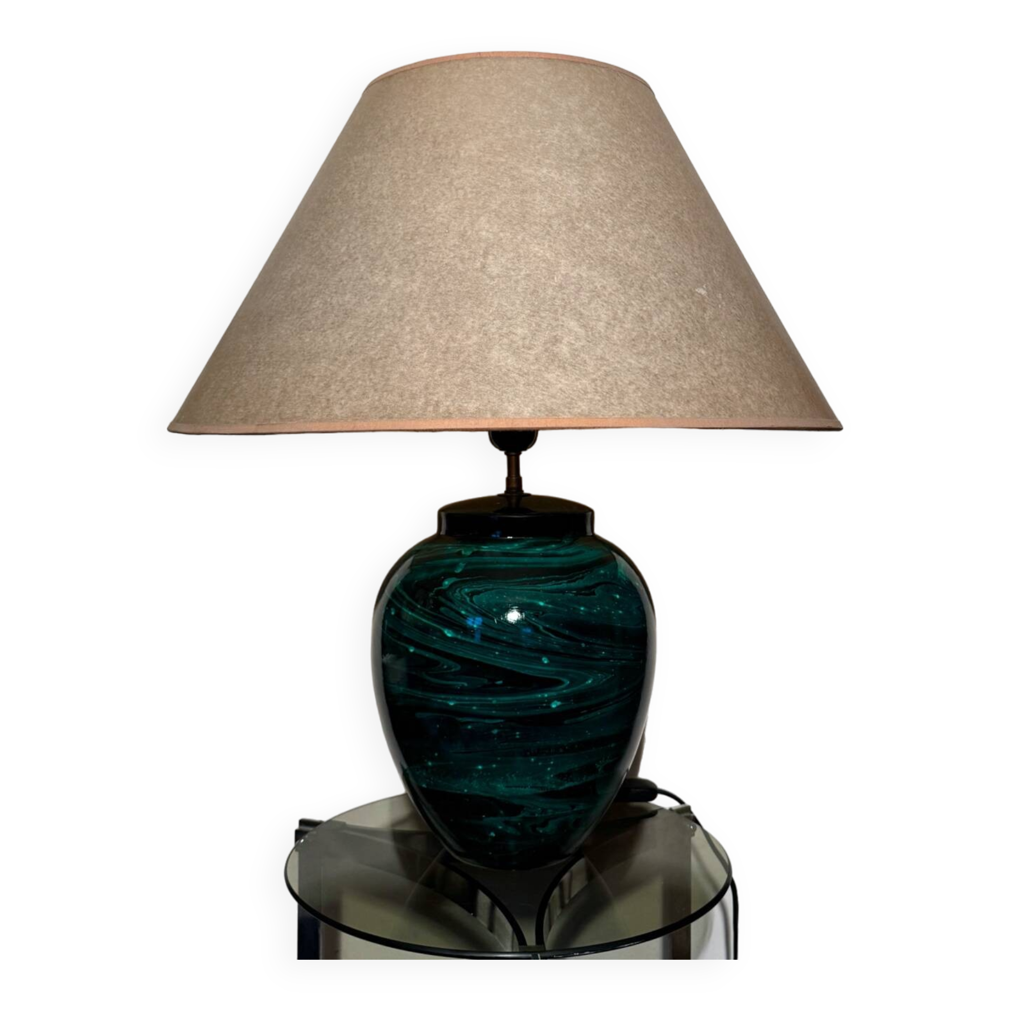 80s faux malachite ceramic lamp