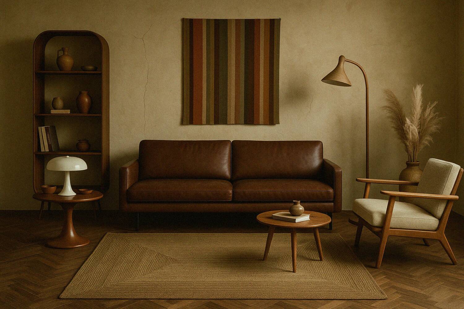 Brown flat-woven jute Indian rug, 1970.