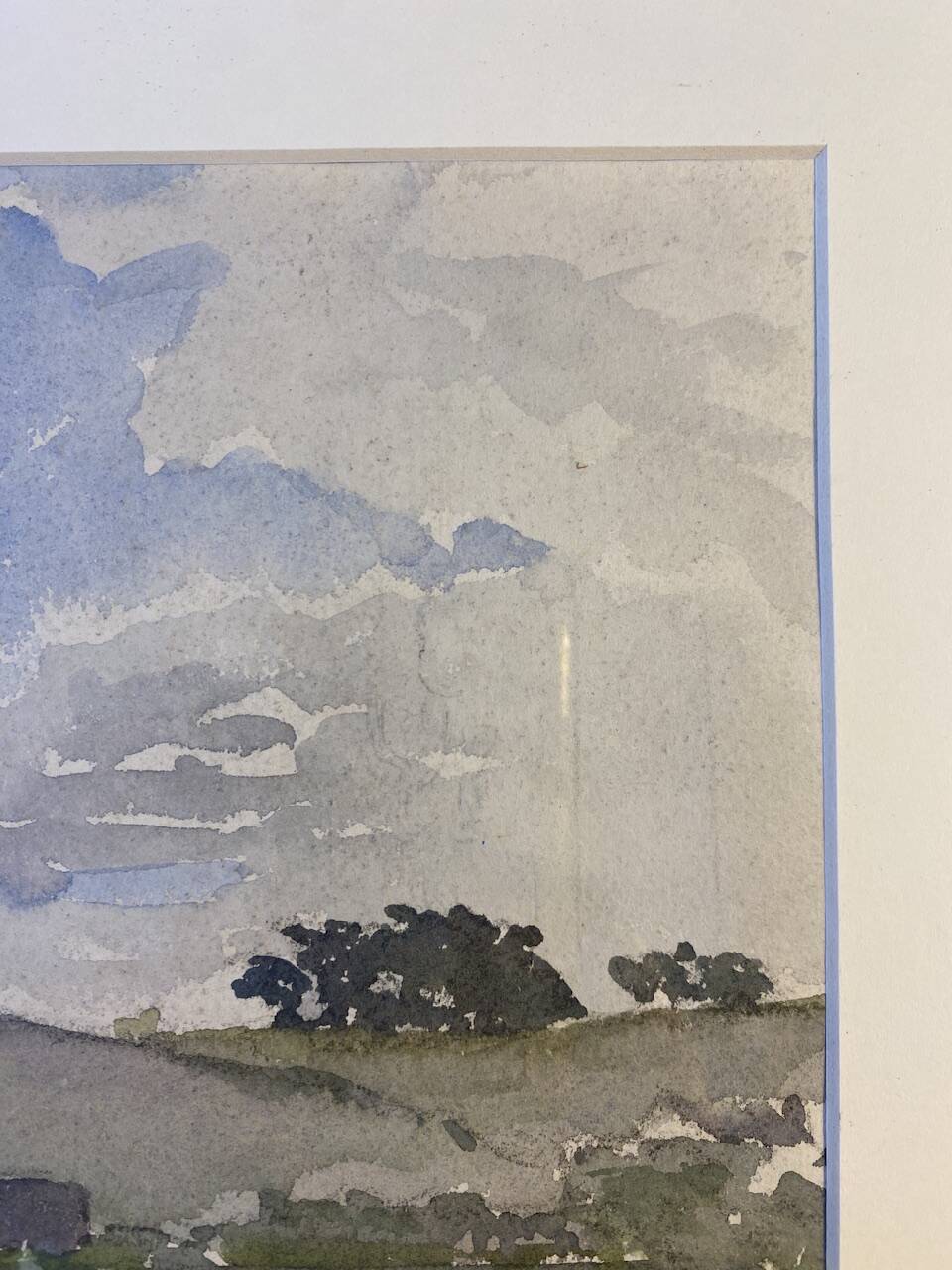 Tableau ancien, fermette à la campagne monogrammée ML, milieu XX siècle
