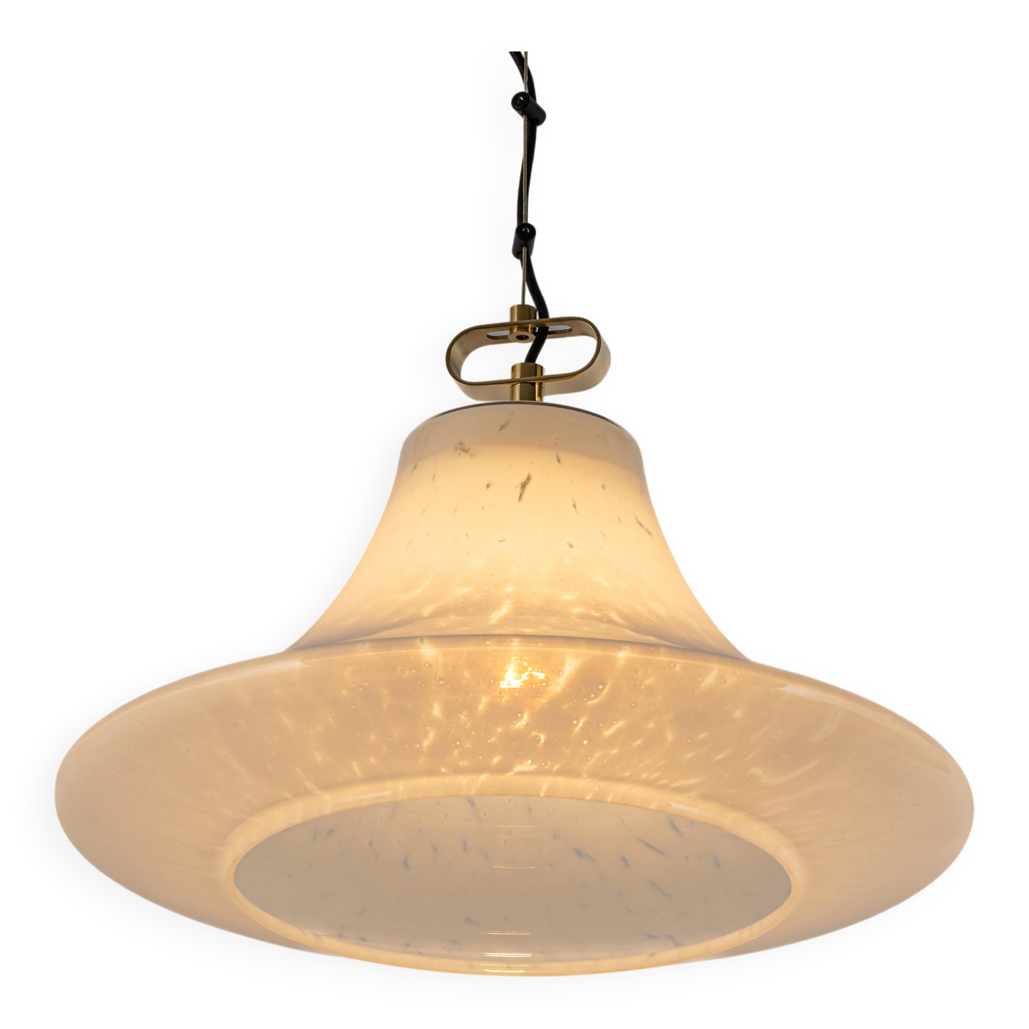 Large suspended brass luminaire from Limburg with opaline glass, Germany, 1970s.