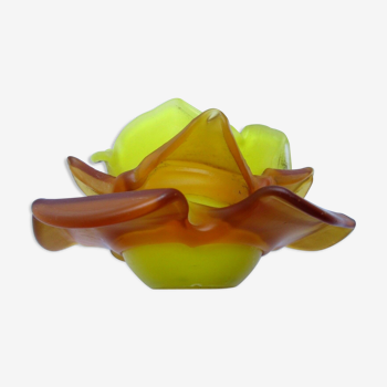 Tulipe de lampe art nouveau pâte de verre en forme de rose 13 pétales jaunes et ambrés