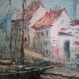 Seascape, seen from the port - Large oil on canvas (with a knife), signed R. Danford, framed