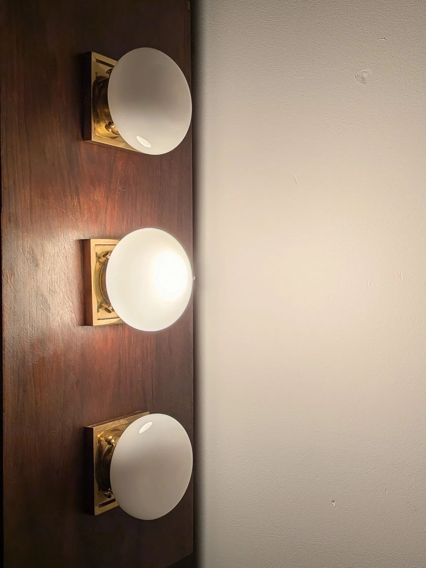 Set of 3 vintage wall lights – brass and opal glass (70s design)