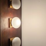 Set of 3 vintage wall lights – brass and opal glass (70s design)