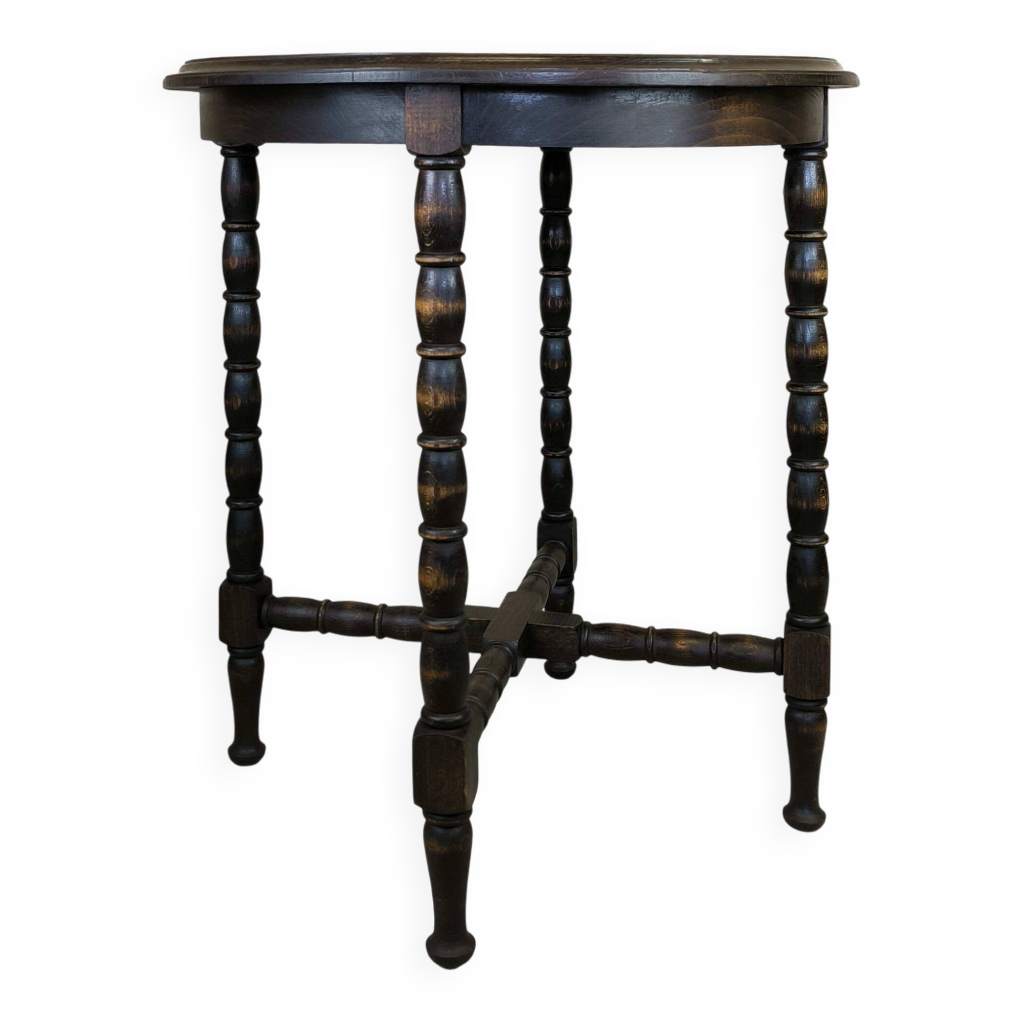 Vintage gueridon with beaded wooden legs.