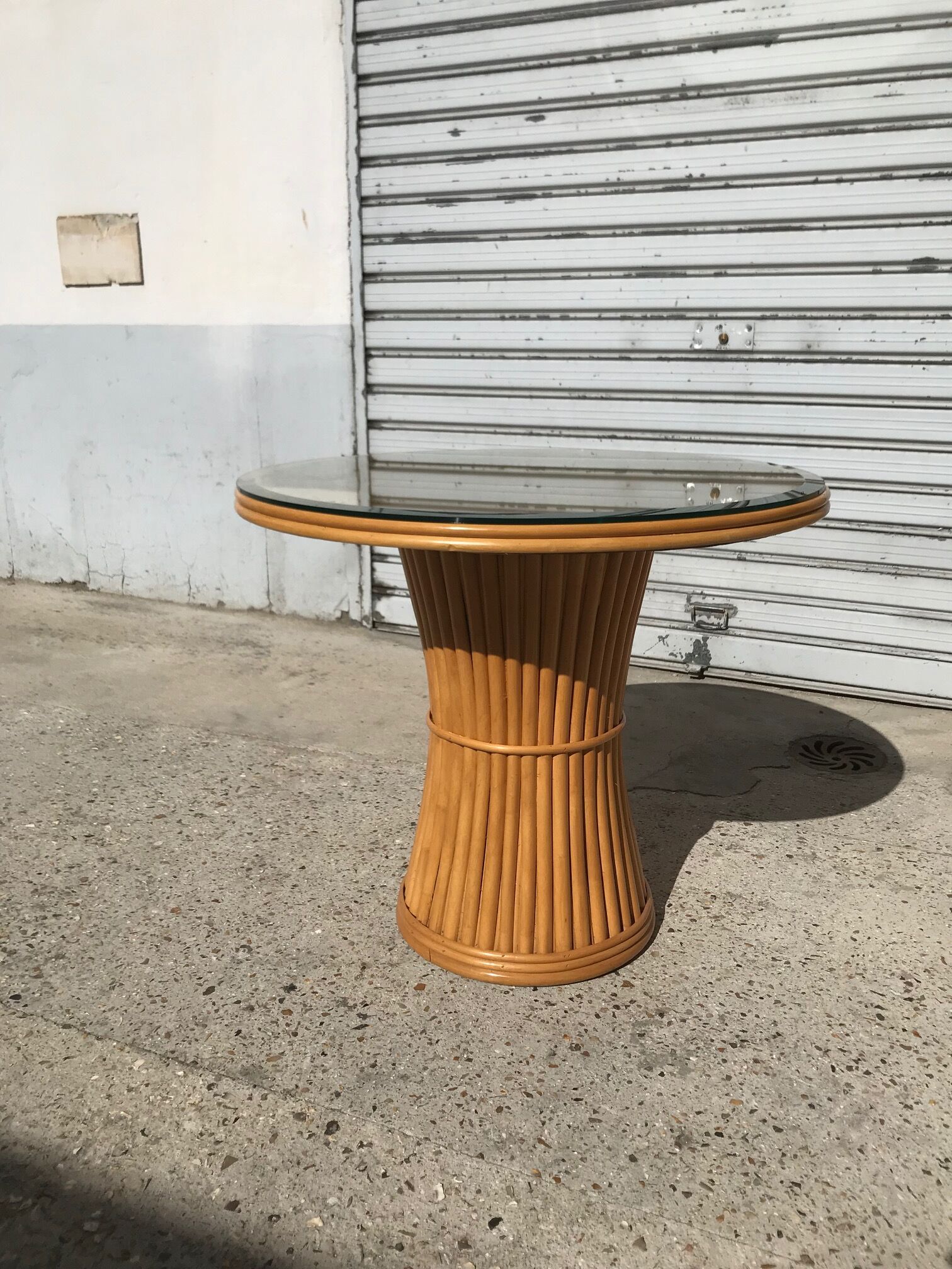 Dining table, rattan and glass